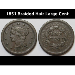 1851 Braided Hair Large Cent - antique American copper coin