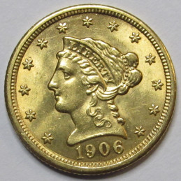 1906 Liberty 2.5 Dollar Gold - uncirculated pristine 90 percent antique gold coin