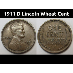1911 D Lincoln Wheat Cent - antique better condition old American wheat penny