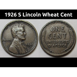 1926 S Lincoln Wheat Cent - semi-key date higher grade American wheat penny