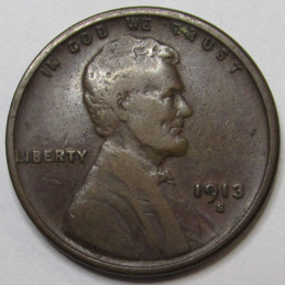 1913 S Lincoln Wheat Cent - semi-key date antique American wheat penny