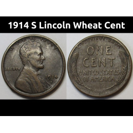 1914 S Lincoln Wheat Cent - nice condition semi-key date antique American wheat penny