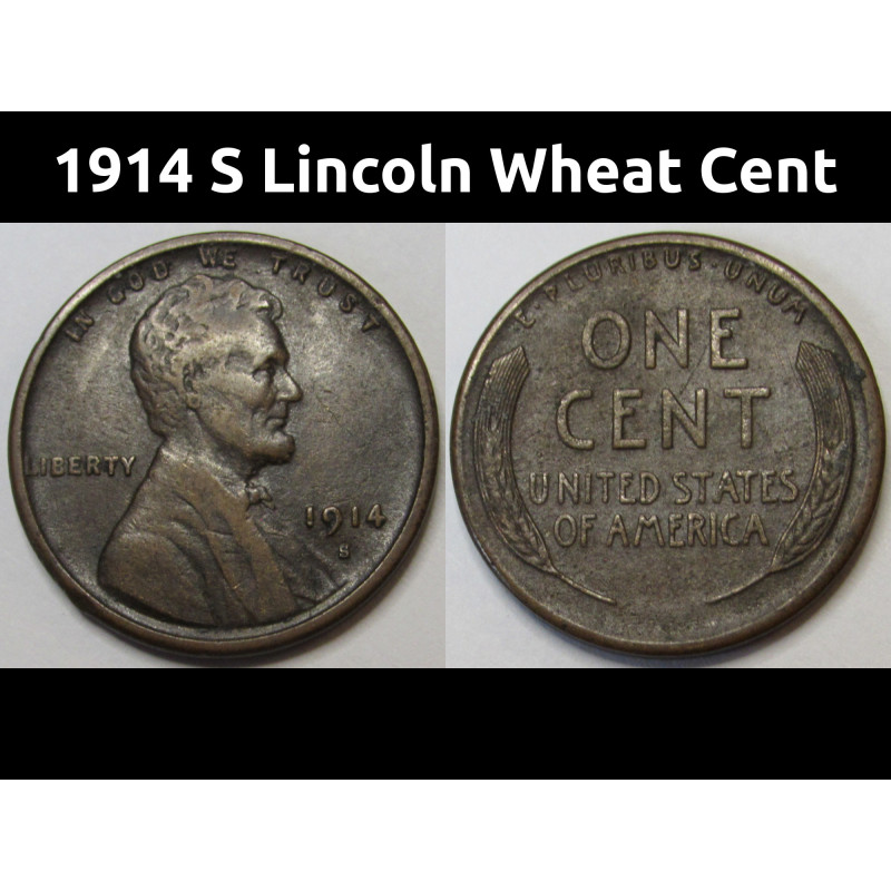 1914 S Lincoln Wheat Cent - nice condition semi-key date antique American wheat penny