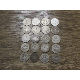 Set of 20 Barber Quarters - all different dates and mintmarks - 1900-1916 coins