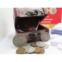 Mega Coin Collecting Kit - 50 coin grab bag with 1 oz silver / 2025 Red Book / magnifying loupe / gloves / flips - great gift