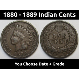 Indian Head Pennies - 1880 to 1889 cents - choose date / grade - 1880, 1881, 1882, 1883, 1884, 1885, 1886, 1887, 1888, 1889