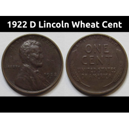 1922 D Lincoln Wheat Cent - higher grade semi-key date American wheat penny