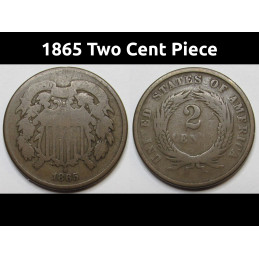 1865 Two Cent Piece - old Civil War era antique American coin