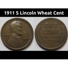 1911 S Lincoln Wheat Cent - semi key date lower mintage American penny