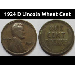 1924 D Lincoln Wheat Cent - antique semi-key date Denver mintmark penny