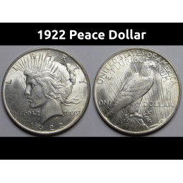 1922 Peace Dollar - uncirculated second year of issue American silver dollar