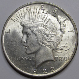 1922 Peace Dollar - uncirculated second year of issue American silver dollar