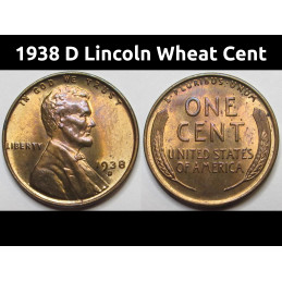 1938 D Lincoln Wheat Cent - antique uncirculated Denver mintmark American wheat penny