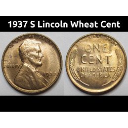 1937 S Lincoln Wheat Cent - antique San Francisco mintmark American wheat penny