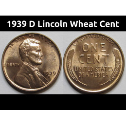 1939 D Lincoln Wheat Cent - antique Denver mintmark uncirculated wheat penny