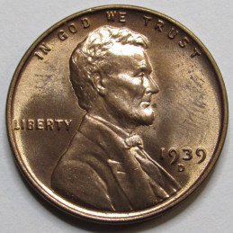 1939 D Lincoln Wheat Cent - antique Denver mintmark uncirculated wheat penny