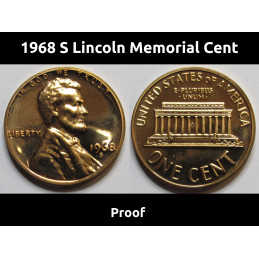 1968 S Lincoln Memorial Cent - vintage San Francisco mintmark proof penny