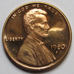 1980 S Lincoln Memorial Cent - Proof - vintage American proof penny