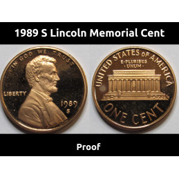 1989 S Lincoln Memorial Cent - Proof - vintage American proof coin