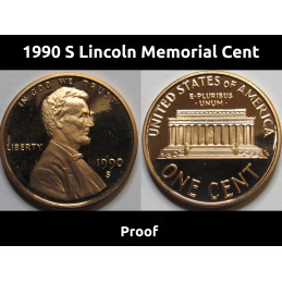 1990 S Lincoln Memorial Cent - Proof - vintage American proof coin