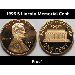 1996 S Lincoln Memorial Cent - Proof - vintage 90s American penny