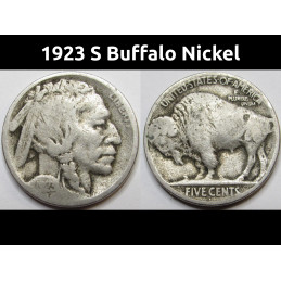 1923 S Buffalo Nickel - better date San Francisco mintmark Indian Head nickel