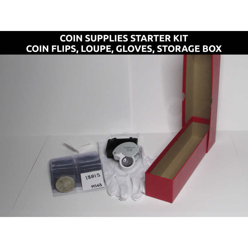 Coin Supplies Starter Kit - Coin Flips, Loupe, Gloves, Storage Box