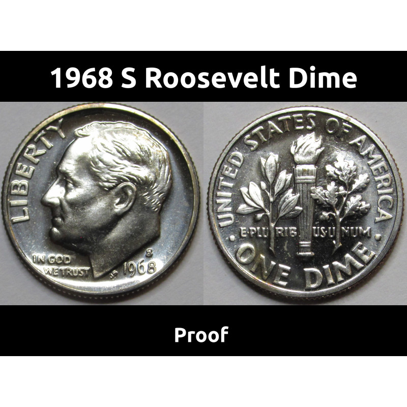 1968 S Roosevelt Dime - Proof - vintage American San Francisco mintmark coin