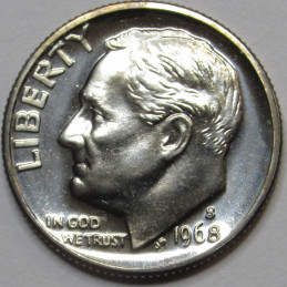 1968 S Roosevelt Dime - Proof - vintage American San Francisco mintmark coin