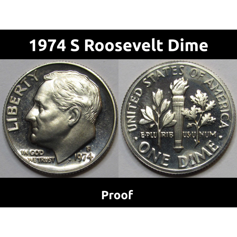 1974 S Roosevelt Dime - Proof - vintage flashy American dime coin