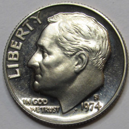 1974 S Roosevelt Dime - Proof - vintage flashy American dime coin