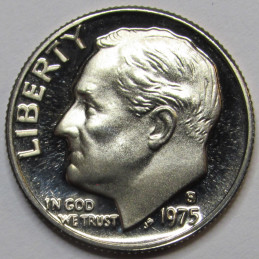 1975 S Roosevelt Dime - Proof - vintage American dime coin with cameo 