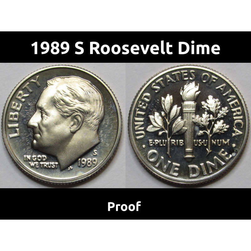 1989 S Roosevelt Dime - Proof - vintage San Francisco mintmark American dime