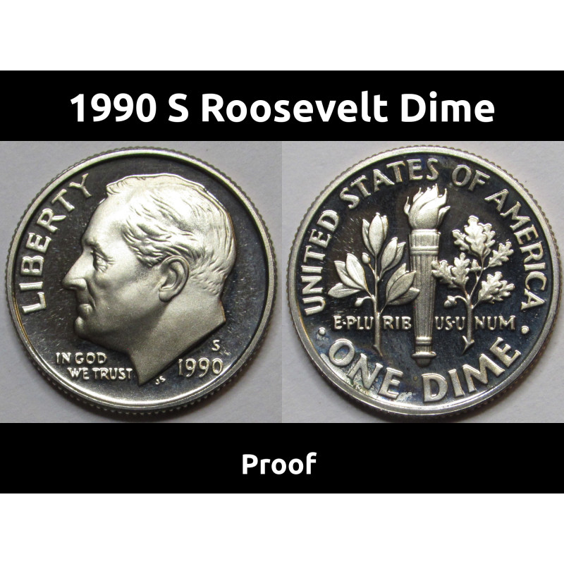 1990 S Roosevelt Dime - Proof - vintage San Francisco mintmark proof dime