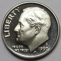 1990 S Roosevelt Dime - Proof - vintage San Francisco mintmark proof dime