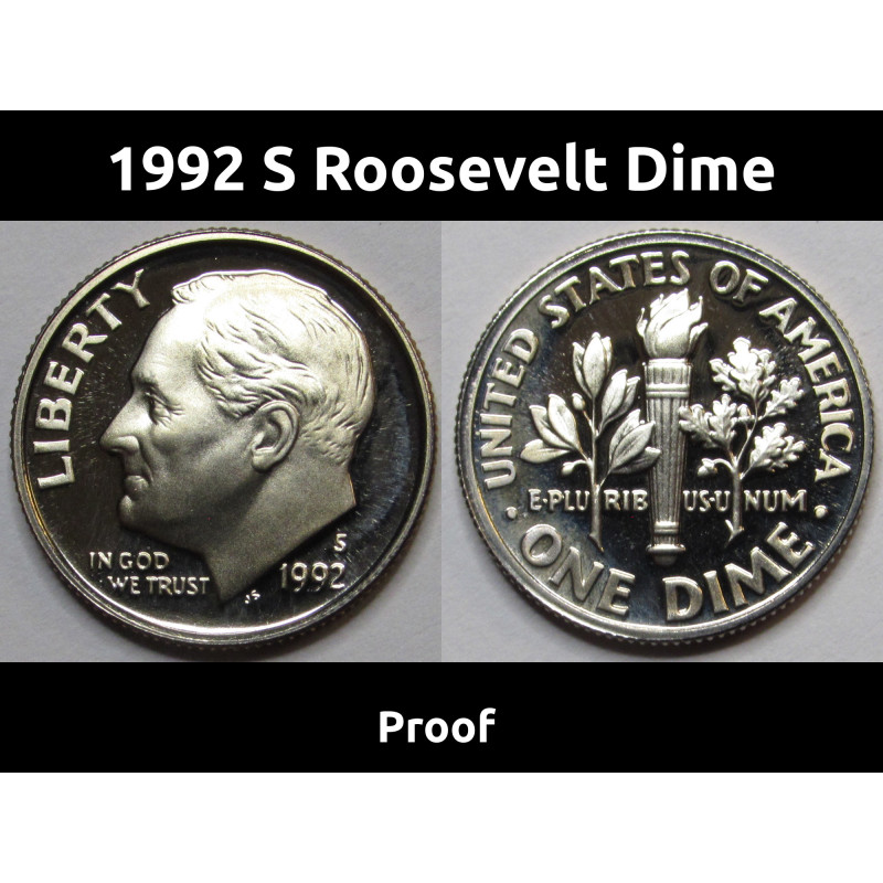 1992 S Roosevelt Dime - Proof - vintage American proof dime coin