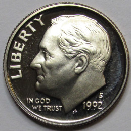 1992 S Roosevelt Dime - Proof - vintage American proof dime coin