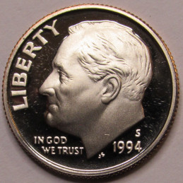 1994 S Roosevelt Dime - attractive vintage American proof coin