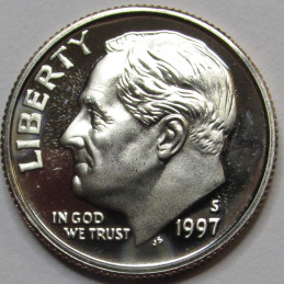 1997 S Roosevelt Dime - Proof - vintage flashy American dime coin