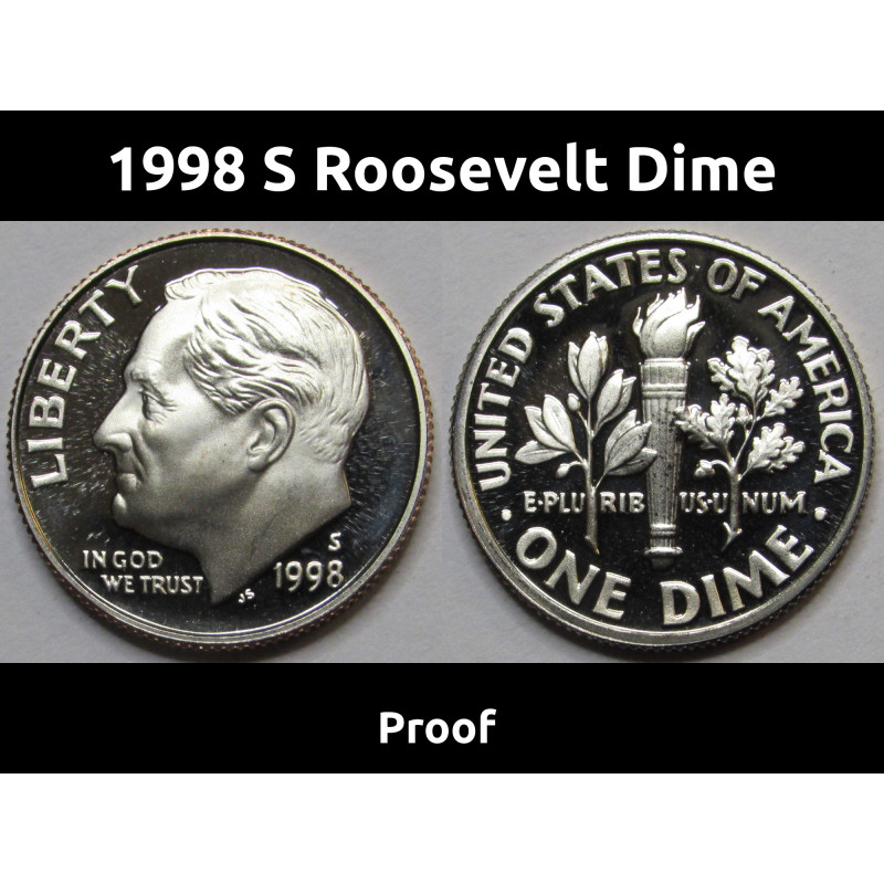 1998 S Roosevelt Dime - Proof - vintage San Francisco mintmark proof coin