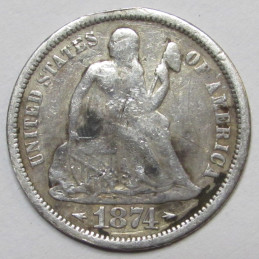 1874 Love Token - engraved Seated Liberty Dime - "Three Legged Race - WS" initials