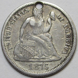 1875 Love Token - engraved Seated Liberty Dime - "JWK" intials