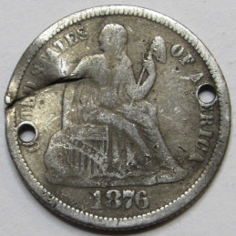 1876 Love Token - engraved Seated Liberty Dime - "WN" initials