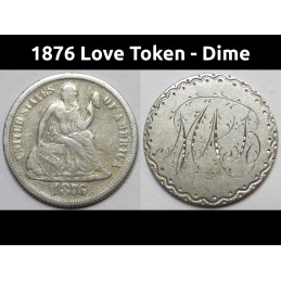 1876 Love Token - engraved Seated Liberty Dime - "MAB" initials 