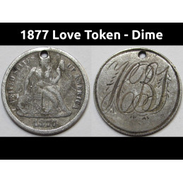 1877 Love Token - engraved Seated Liberty Dime - "HBJ" initials