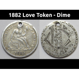 1882 Love Token - engraved Seated Liberty Dime - "CKA" initials