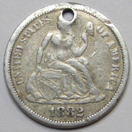 1882 Love Token - engraved Seated Liberty Dime - "CKA" initials