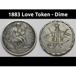 1883 Love Token - engraved Seated Liberty Dime - initials "CJW"