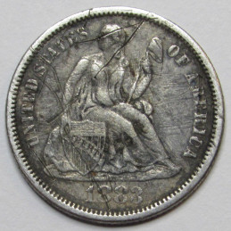 1883 Love Token - engraved Seated Liberty Dime - initials "CJW"