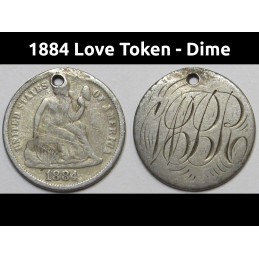 1884 Love Token - engraved Seated Liberty Dime - initials "WBBR"